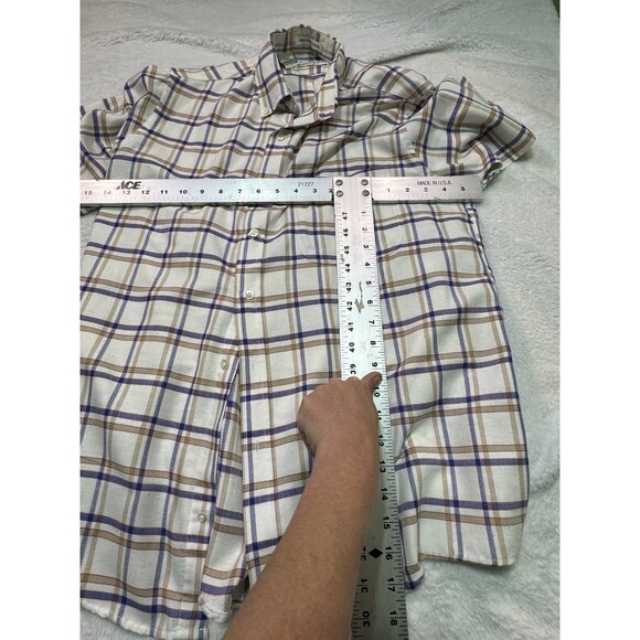 Vintage Sears Sport Shirt Blue Brown Check SS Button Down M Poly Cotton Exc Cond - Picture 4 of 9